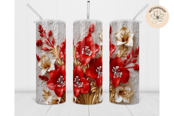 20oz 3D Red and Gold Flower Tumbler Wrap: A Versatile Design for Your Creative Projects