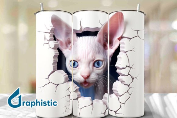 Devon Rex Cat 3D Smashed Wall 14