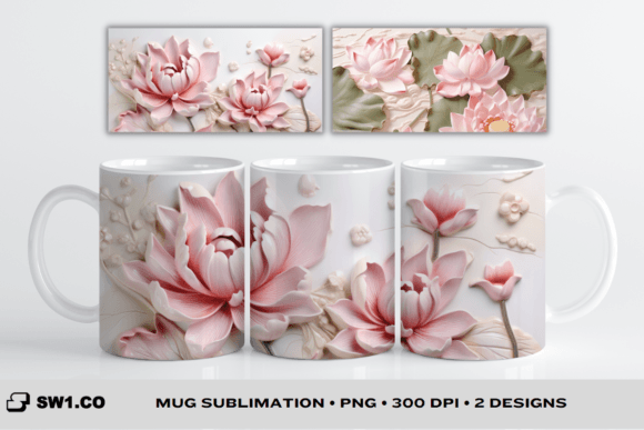 Discover the Beauty of 3D Pink Lotus Mug Sublimation Wrap PNG Designs
