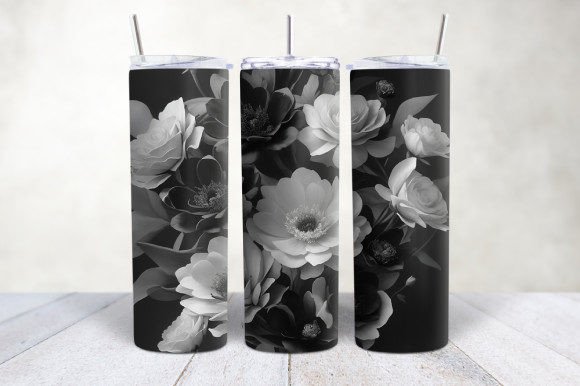 Discover the Elegance of 3D Black and White Flowers Tumbler Wrap