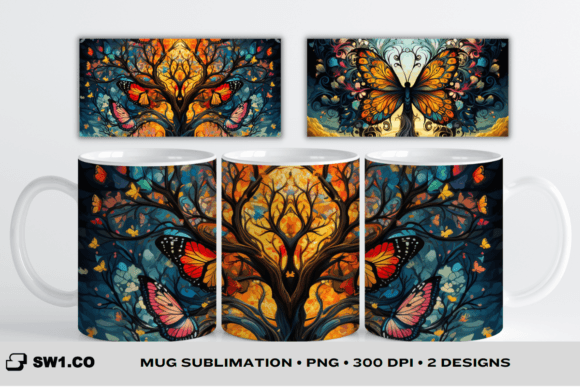 Transform Your Mugs with the 3D Tree Butterfly Mug Sublimation Wrap